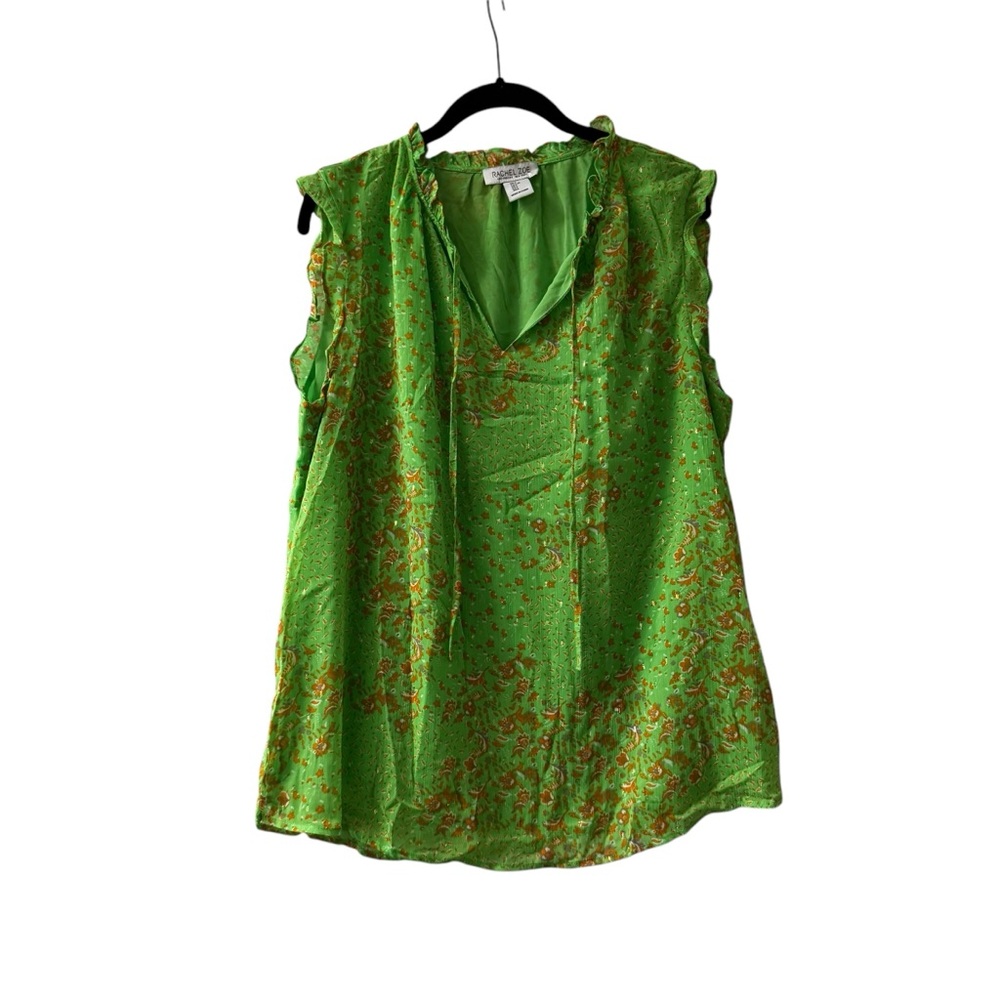 Rachel Zoe Neon Green gold orange paisley Metallic top Size Large
